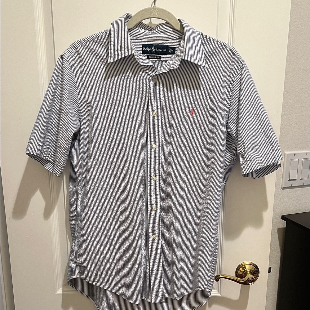 Polo by Ralph Lauren Men's Blue and White Striped Shirt